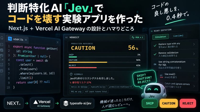 判断特化 AI『Jev』でコードを壊す実験アプリを作った｜Next.js＋Vercel AI Gateway の設計とハマりどころ