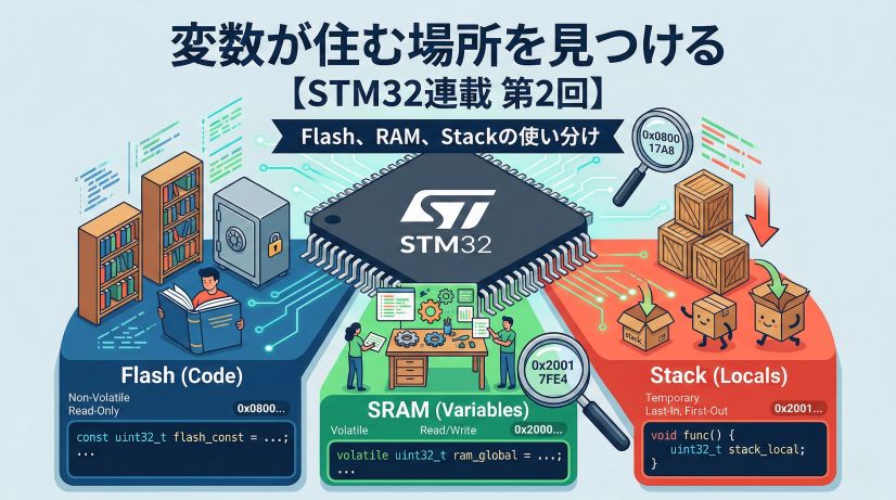 【STM32連載 第2回】変数が住む場所を見つける ― Flash、RAM、Stackの使い分け ―