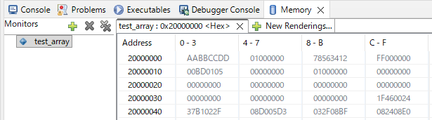 Memoryビューでのバイト配置確認