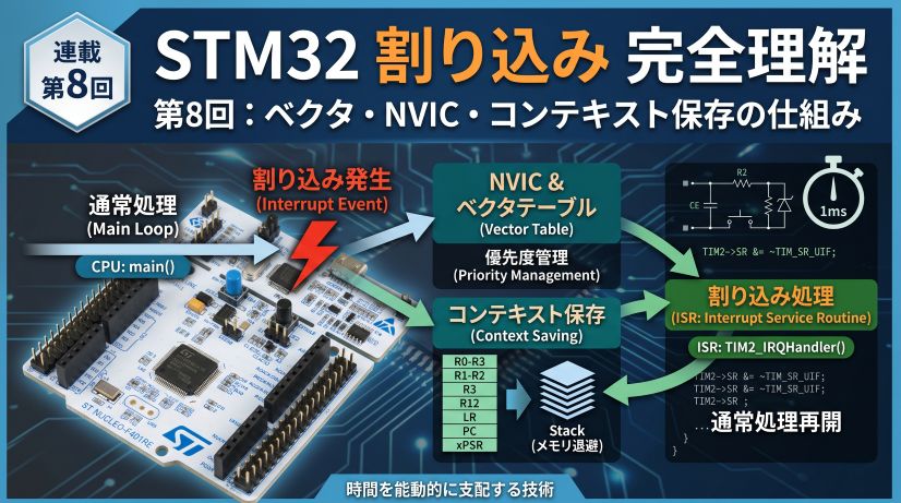 【STM32連載 第8回】割り込みの仕組みを完全理解 ― ベクタ・NVIC・コンテキスト保存とタイマ割り込み実装 ―